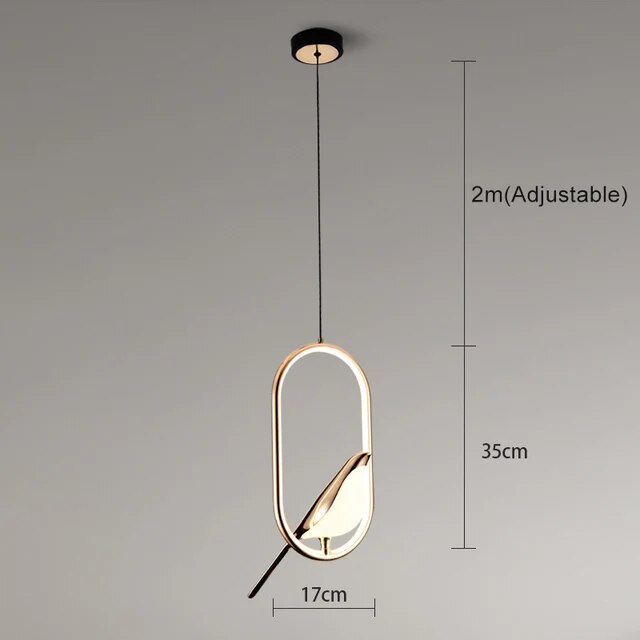 Suspension avec motif d'oiseau doré et éclairage LED | Design durable pour salon et salle à manger | Sulvida