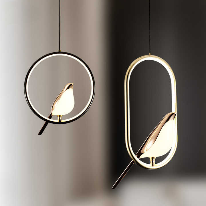Suspension avec motif d'oiseau doré et éclairage LED | Design durable pour salon et salle à manger | Sulvida