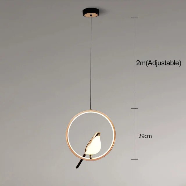 Suspension avec motif d'oiseau doré et éclairage LED | Design durable pour salon et salle à manger | Sulvida
