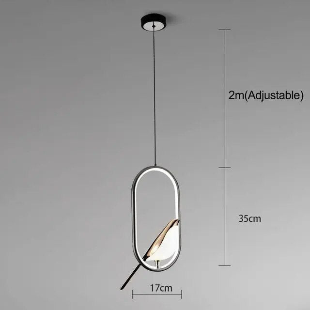 Suspension avec motif d'oiseau doré et éclairage LED | Design durable pour salon et salle à manger | Sulvida