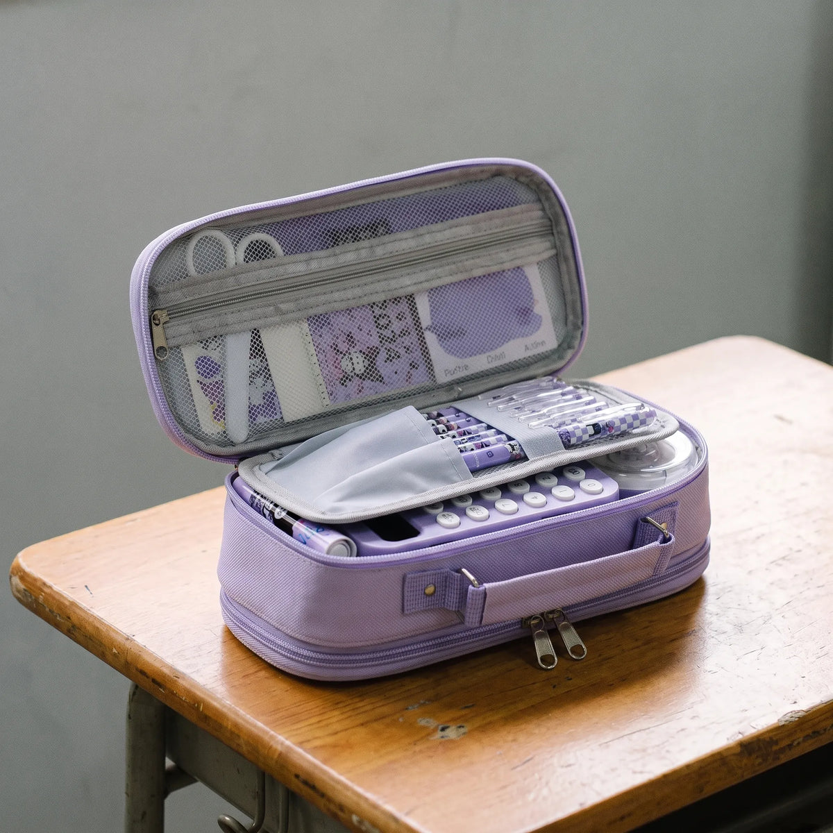 Etui met Ritsvakken voor Pennen en Kantoorbenodigdheden – Grijs Modulax Opbergtas Schooletui Pennenetui | Sulvida