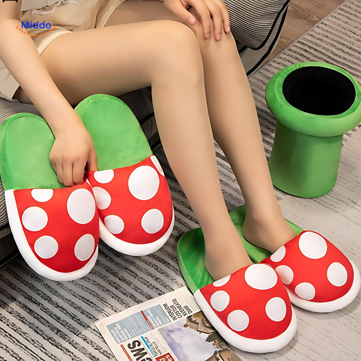 Warme katoenen paddenstoelsloffen uniek ontwerp binnen animé gamefans comfort pantoffels huis slippers | Sulvida