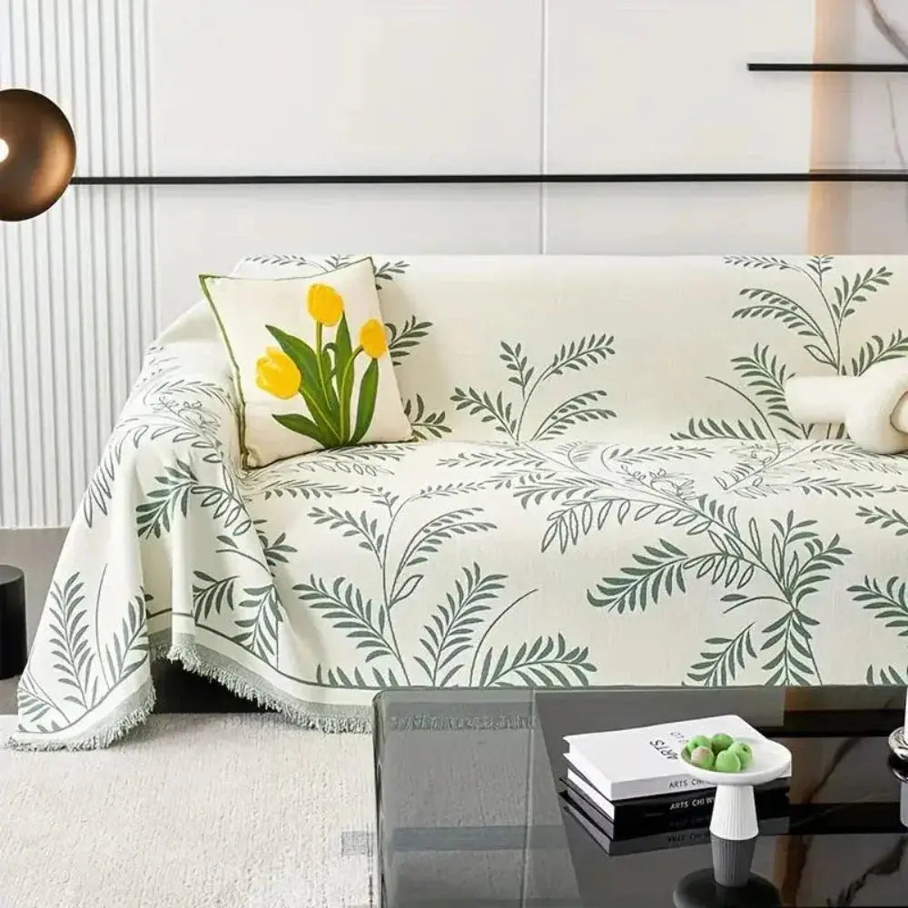 Chenille Jacquard Bankkleed met Bladmotief – Antislip Volledige Bankhoes voor Alle Seizoenen Stijlvolle Textuur | Sulvida