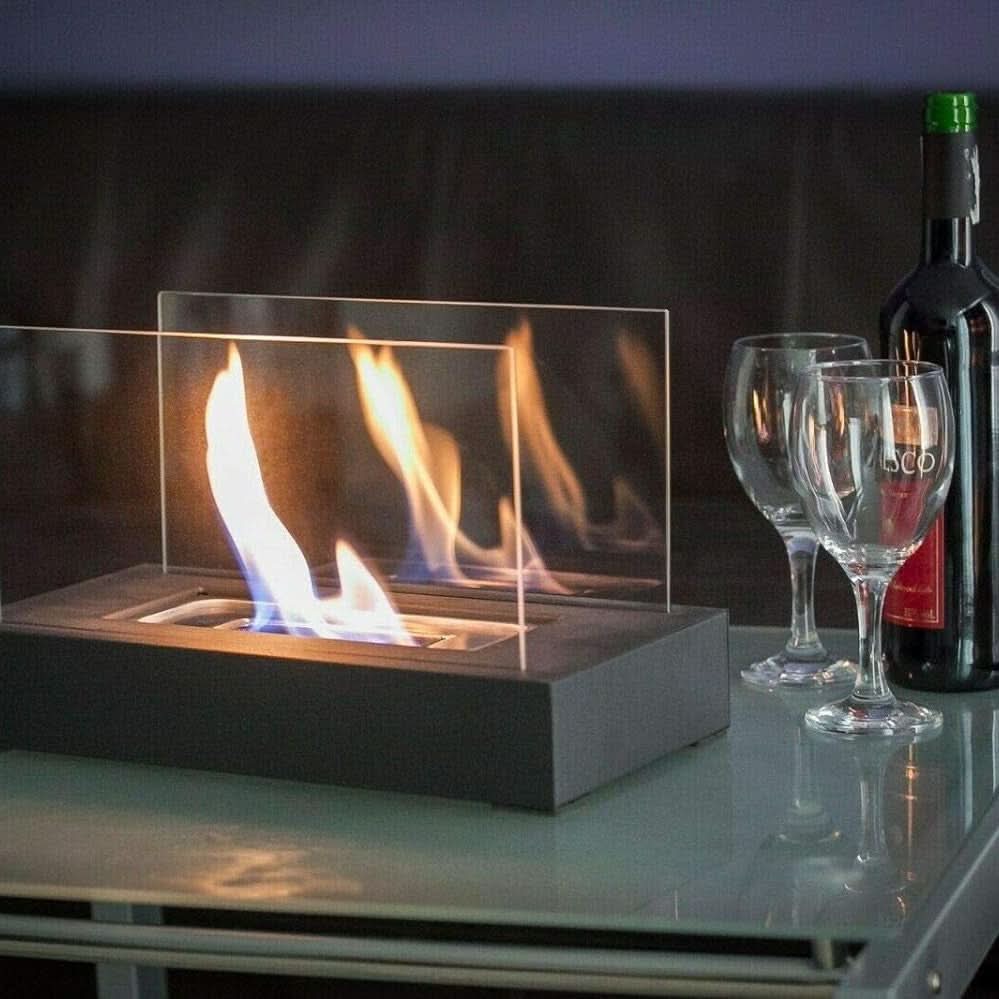Tafelkachel met bioethanol glas en staal 28 × 14 cm sfeervolle kaarsvlam sfeervuur decoratief voor binnen buiten | Sulvida