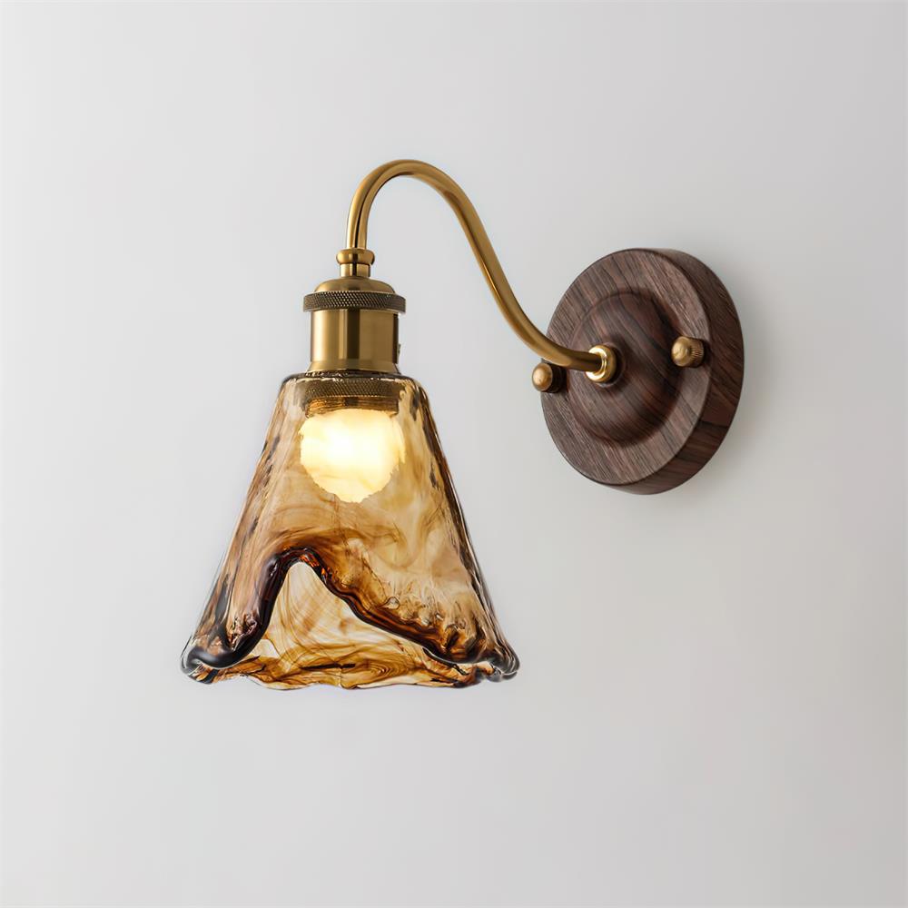 Wandlamp Glas en Hout Goudkleurig Vintage Design Sfeerlicht voor Woonkamer Slaapkamer en Hal Sfeervolle Wandverlichting | Sulvida