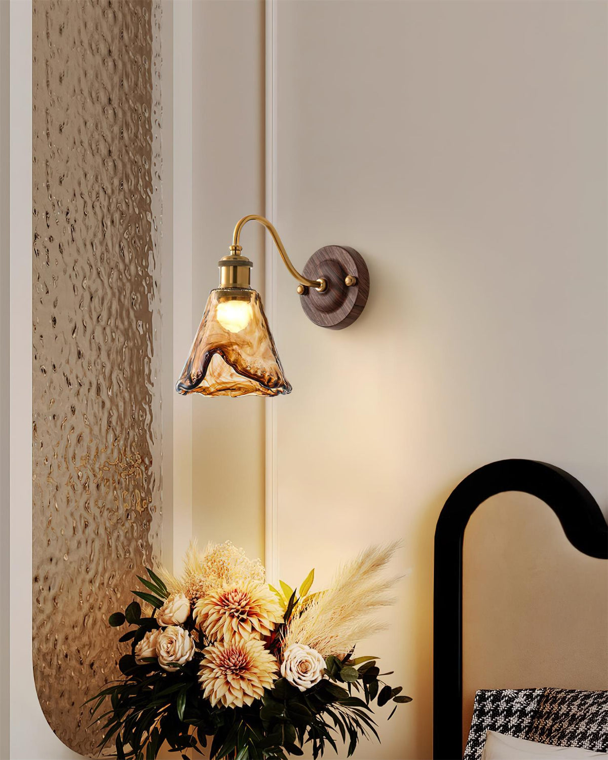 Wandlamp Glas en Hout Goudkleurig Vintage Design Sfeerlicht voor Woonkamer Slaapkamer en Hal Sfeervolle Wandverlichting | Sulvida