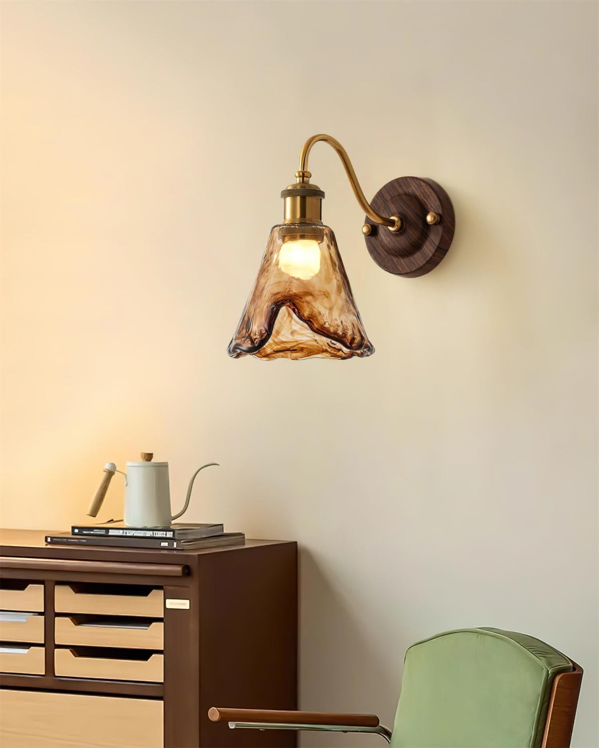 Wandlamp Glas en Hout Goudkleurig Vintage Design Sfeerlicht voor Woonkamer Slaapkamer en Hal Sfeervolle Wandverlichting | Sulvida