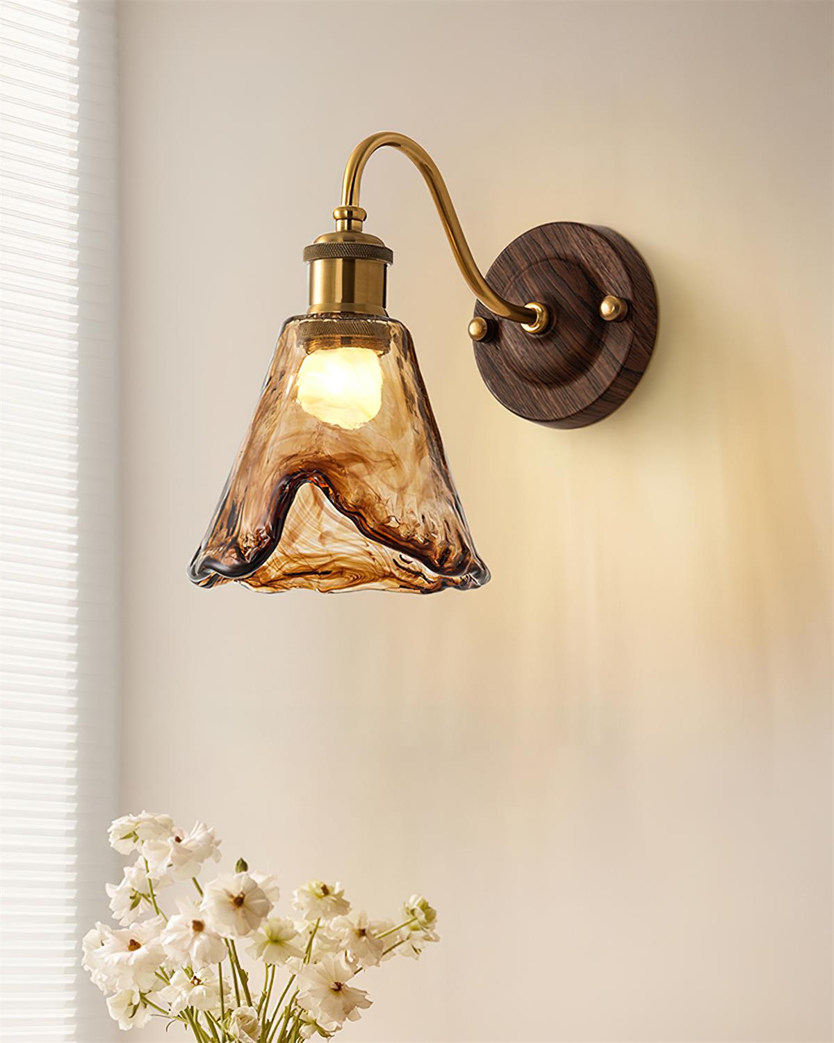 Wandlamp Glas en Hout Goudkleurig Vintage Design Sfeerlicht voor Woonkamer Slaapkamer en Hal Sfeervolle Wandverlichting | Sulvida