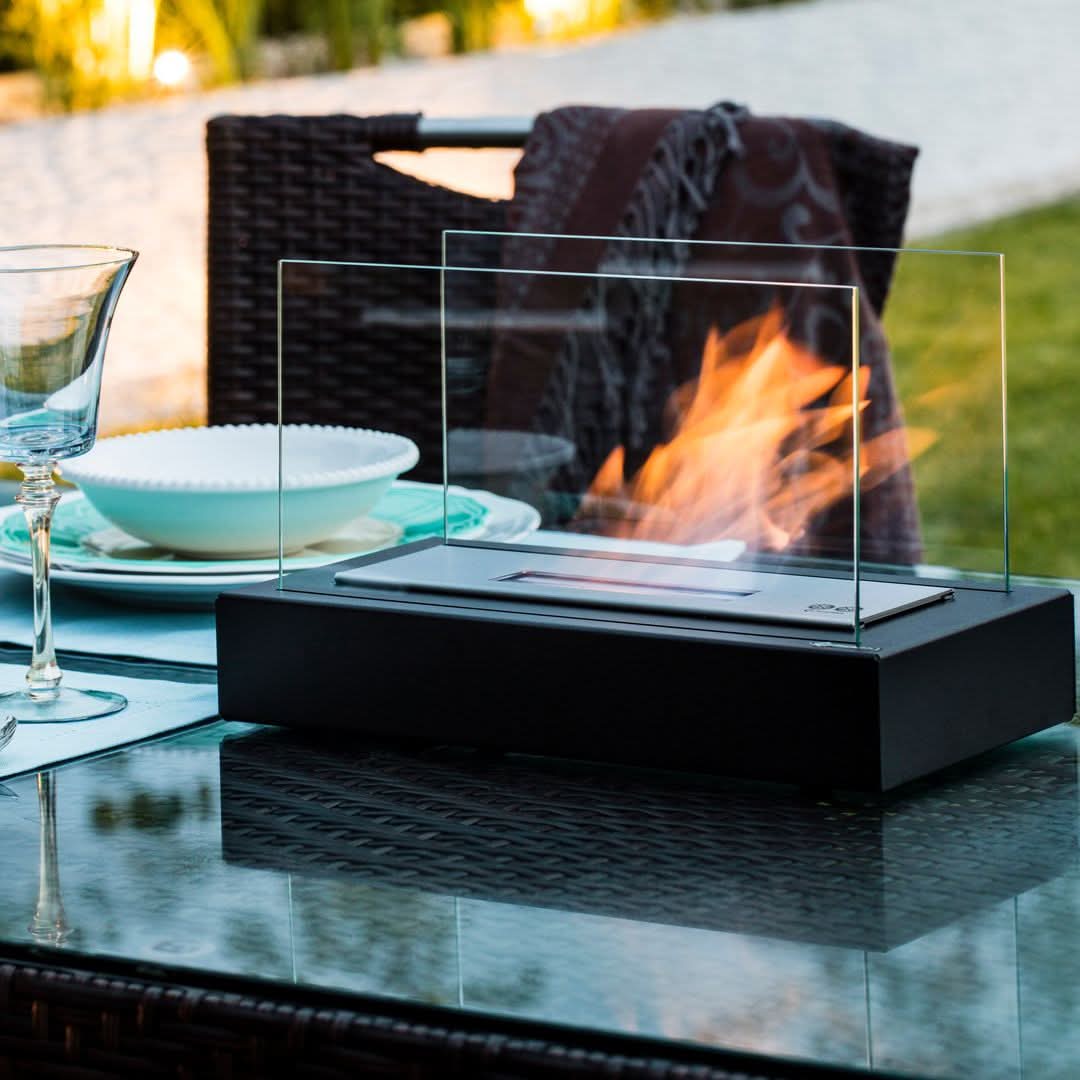 Tafelkachel met bioethanol glas en staal 28 × 14 cm sfeervolle kaarsvlam sfeervuur decoratief voor binnen buiten | Sulvida