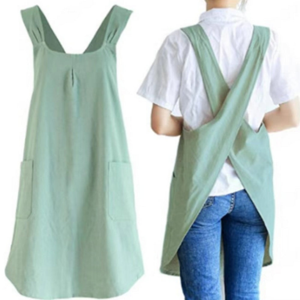 Kruisband Keukenschort Mintgroen Beige Zwart Grijs Katoen Linnen Vintage Stijl Koken Bakken Schort Keuken | Sulvida