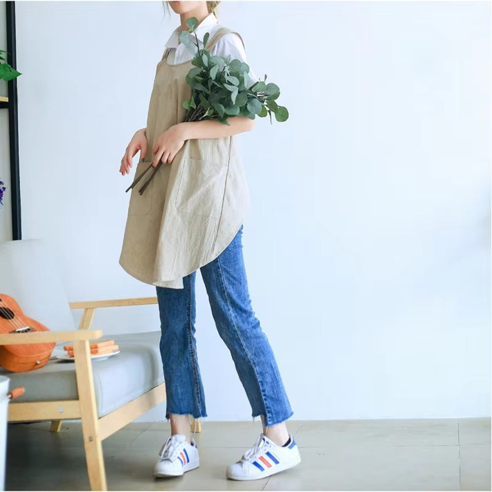 Kruisband Keukenschort Mintgroen Beige Zwart Grijs Katoen Linnen Vintage Stijl Koken Bakken Schort Keuken | Sulvida