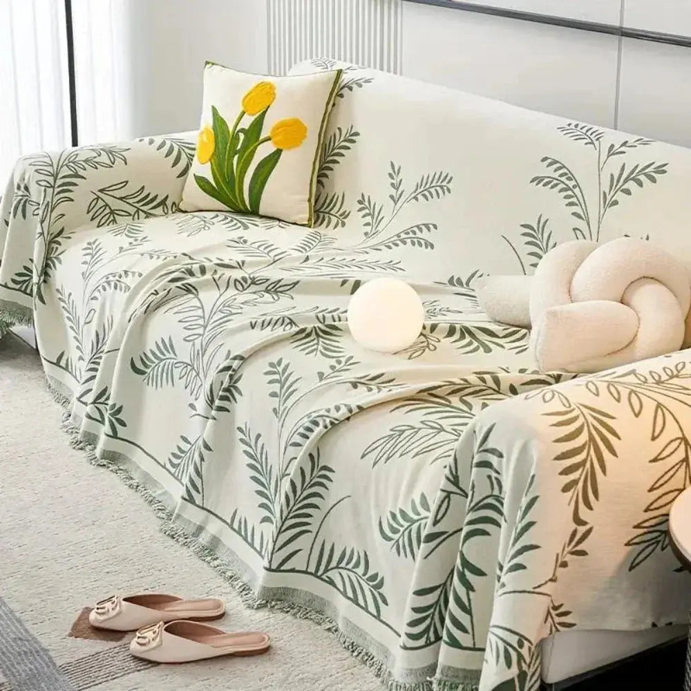 Chenille Jacquard Bankkleed met Bladmotief – Antislip Volledige Bankhoes voor Alle Seizoenen Stijlvolle Textuur | Sulvida