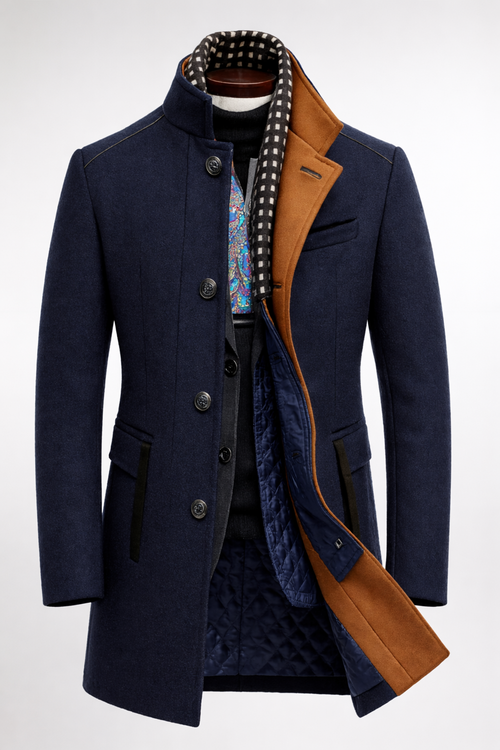 Manteau d’hiver matelassé pour homme avec extérieur en laine et col montant, pour le travail et les journées froides | Sulvida