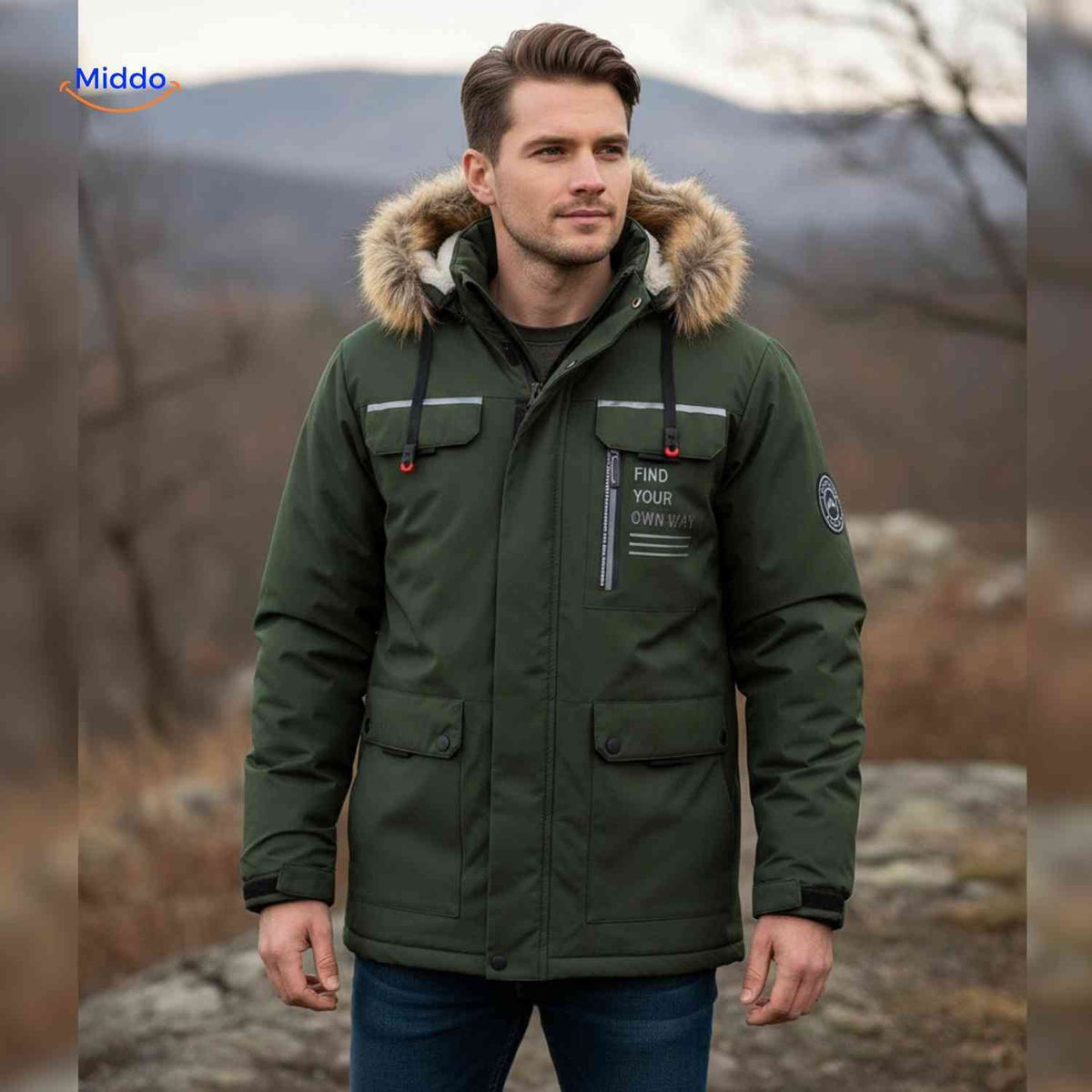 Waterdichte Herenparka met Capuchon en Bontkraag – Zwart Groen Beige – Winterjas Heren 4-in-1 Outdoor | Sulvida