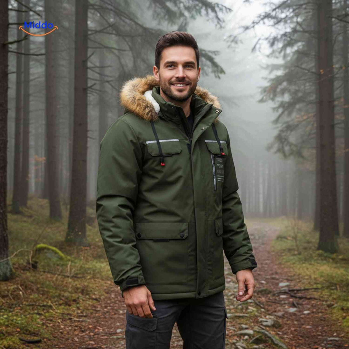 Waterdichte Herenparka met Capuchon en Bontkraag – Zwart Groen Beige – Winterjas Heren 4-in-1 Outdoor | Sulvida