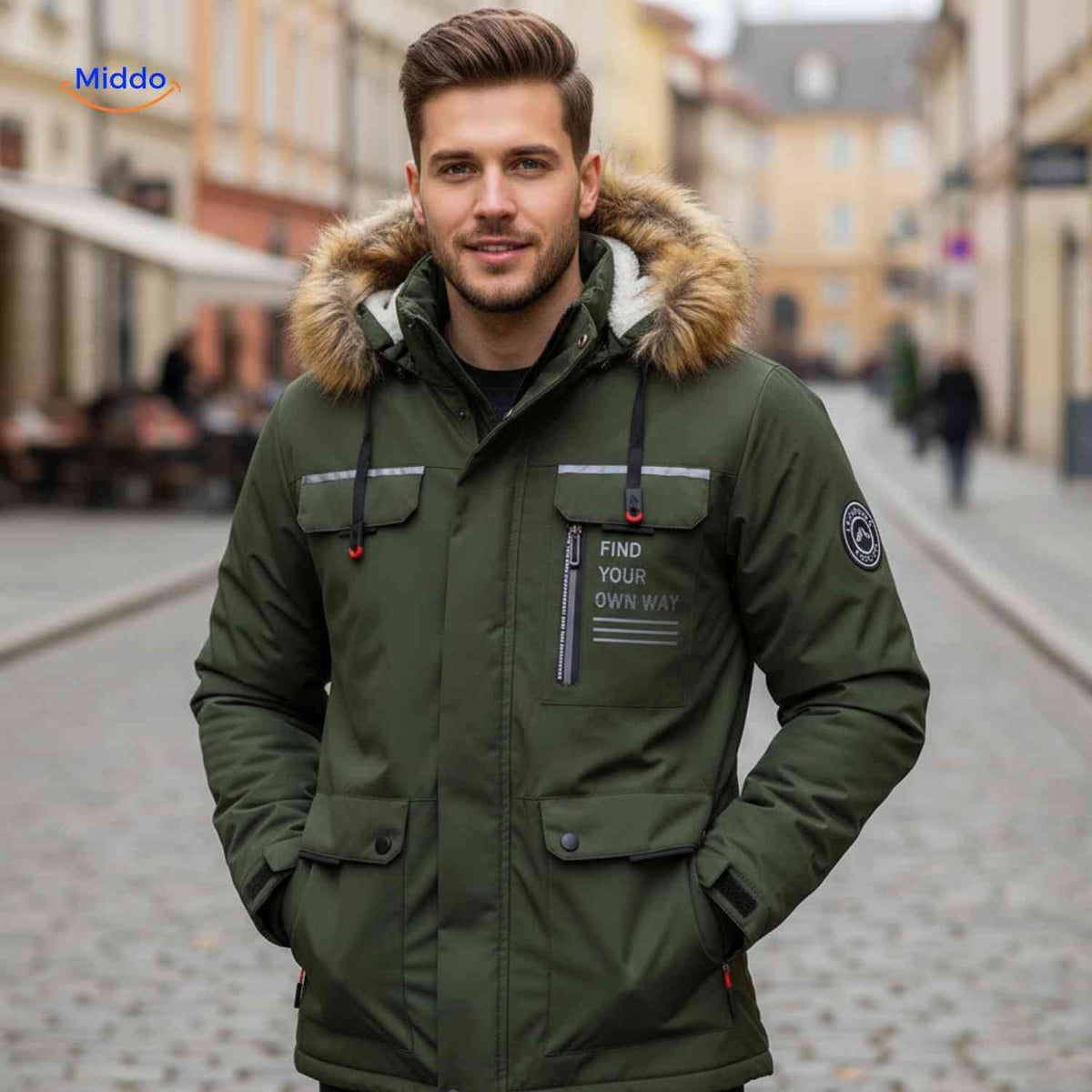 Waterdichte Herenparka met Capuchon en Bontkraag – Zwart Groen Beige – Winterjas Heren 4-in-1 Outdoor | Sulvida