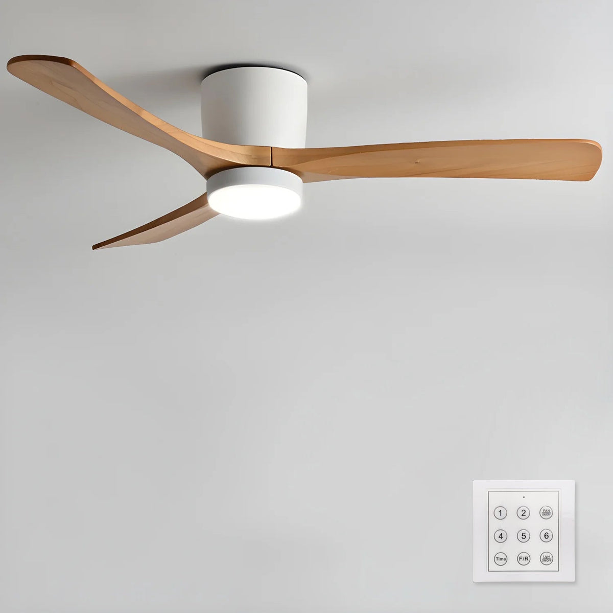 Plafondventilator met Verlichting Houten Bladen Afstandsbediening 6 Snelheden Dimbaar Licht Woonkamer | Sulvida