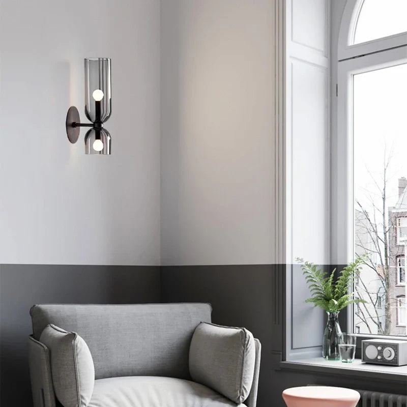 Glazen wandlamp zandloper effect dubbel licht boven onder ruimtelijk sfeervol woonkamer hal slaapkamer | Sulvida