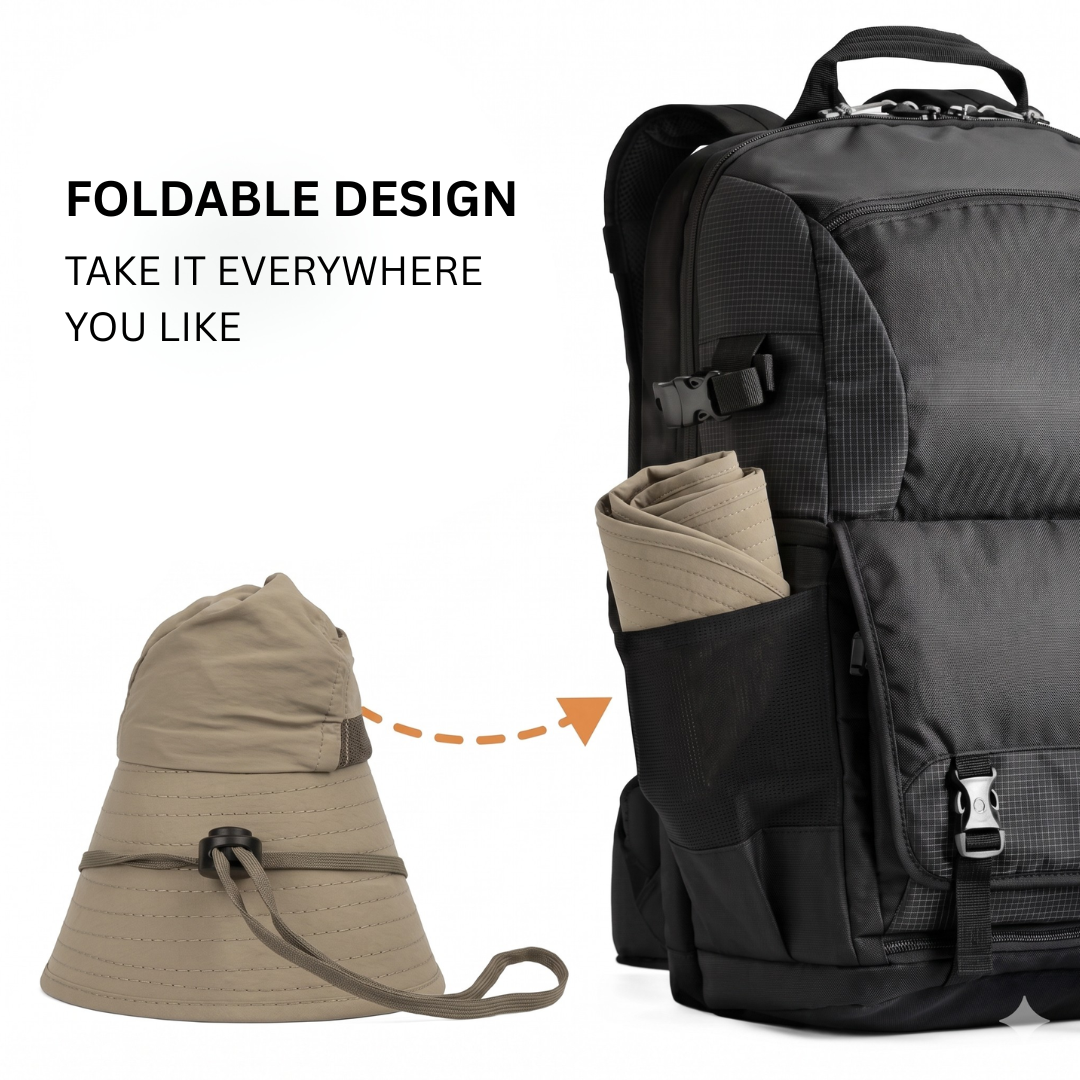 Buitenhoed met Nekflap en Brede Rand voor Wandelaars en Vissers UPF 50+ Zonbescherming Beige Unisex Zomer | Sulvida