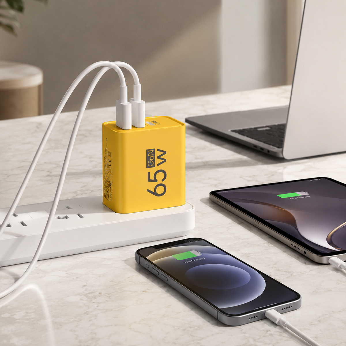 Compact GaN Wandlader 65W Snellader Telefoon Laptop Dual-Port USB-C USB-A Veilig Reislader Overbelastingsbeveiliging | Sulvida