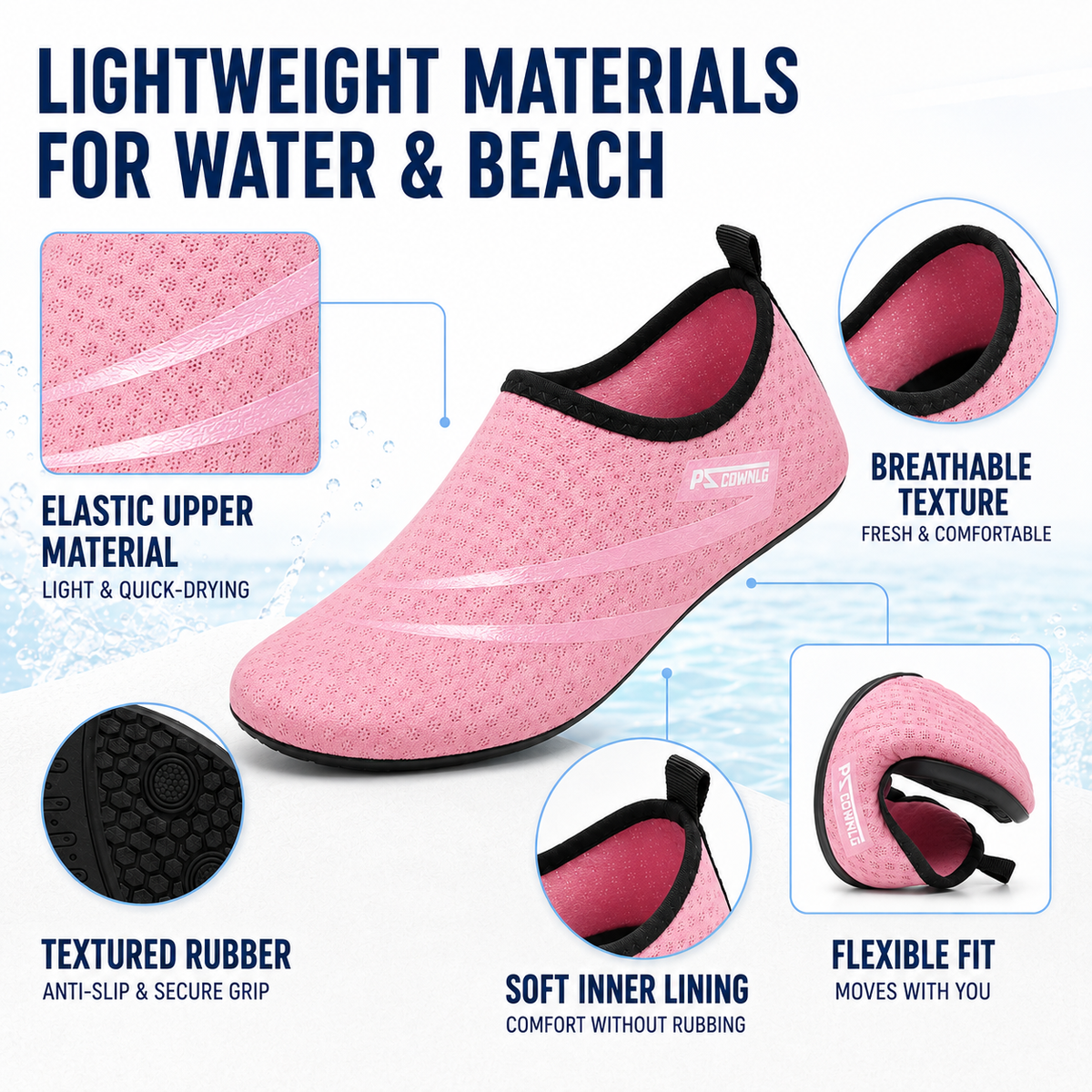 Waterschoen Barefoot Slip-On voor Heren Dames Kinderen Zwembad Strand Watersport Sneldrogend Flexibel | Sulvida