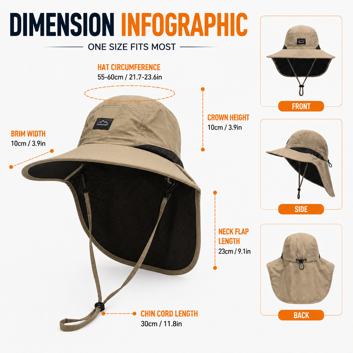 Buitenhoed met Nekflap en Brede Rand voor Wandelaars en Vissers UPF 50+ Zonbescherming Beige Unisex Zomer | Sulvida