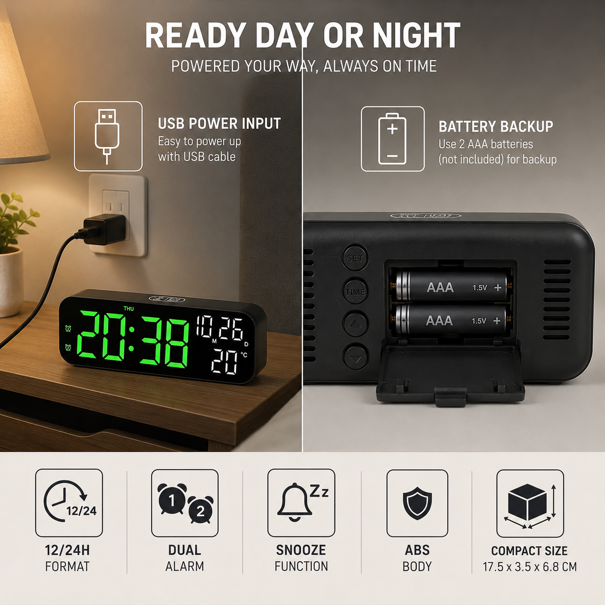 Digitale LED-tafelklok met temperatuurweergave spraakbesturing dimfunctie - modern design voor slaapkamer kantoor | Sulvida