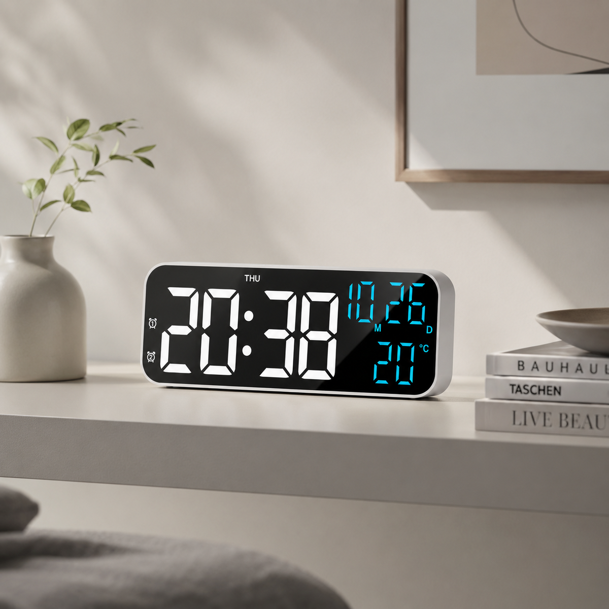 Digitale LED-tafelklok met temperatuurweergave spraakbesturing dimfunctie - modern design voor slaapkamer kantoor | Sulvida
