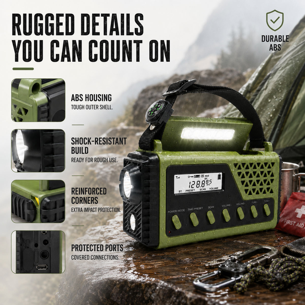 Handcrank Noodradio met Zonne-energie AM FM en Bluetooth Speaker voor Stroomuitval Camping Outdoor Wandelen | Sulvida