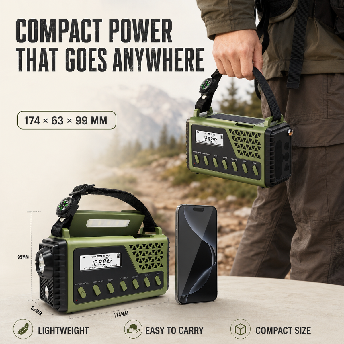 Handcrank Noodradio met Zonne-energie AM FM en Bluetooth Speaker voor Stroomuitval Camping Outdoor Wandelen | Sulvida