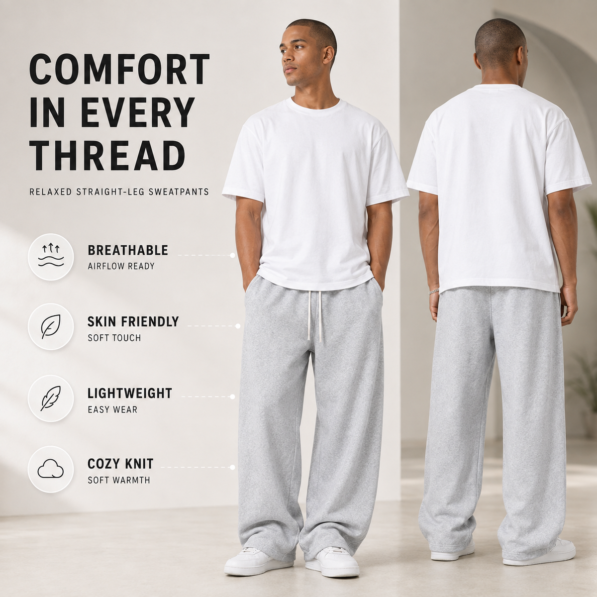 Losse Joggingbroek Full-Length Herensportbroek Rechte Pasvorm Elastische Taille Ademend Comfortabel Casual | Sulvida