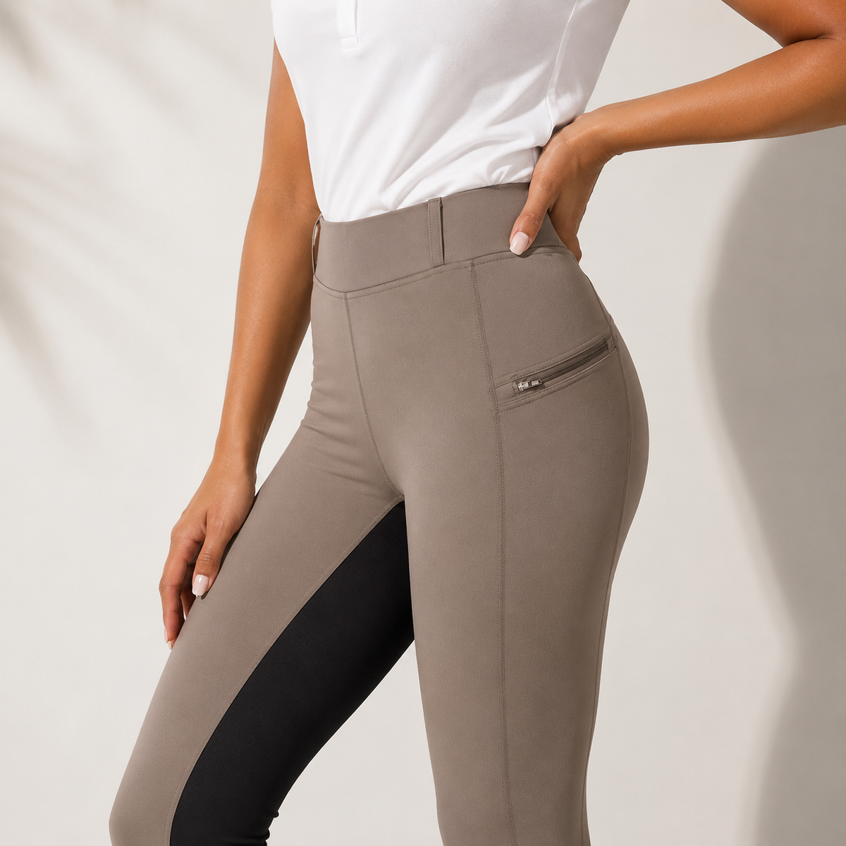 Rijbroek Dames Tweekleurig Stretch Ruiterbroek met Zadelpaneel Comfortabele Ruiterpantalon Paardrijden | Sulvida