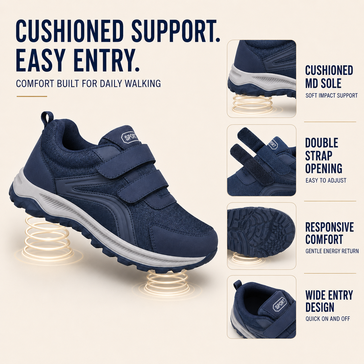 Orthopedische Wandelschoenen met Klittenband Extra Breed Comfortabel Dagelijks Lopen Verstelbaar Mesh | Sulvida