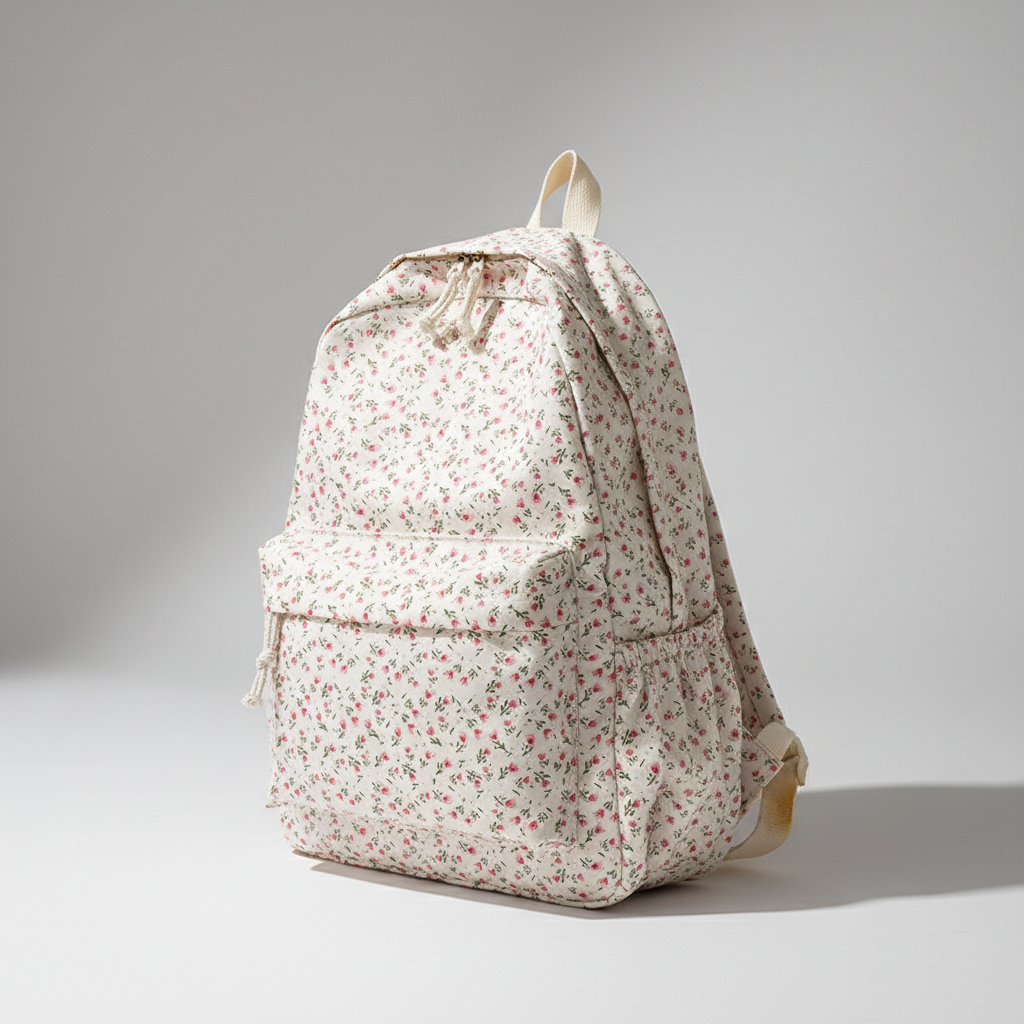Nylon Schoolrugzak Bloemenprint Dames Roze Wit Rugtas Laptop Studie Rugzak Schooltas Werk Dagelijks Gebruik | Sulvida