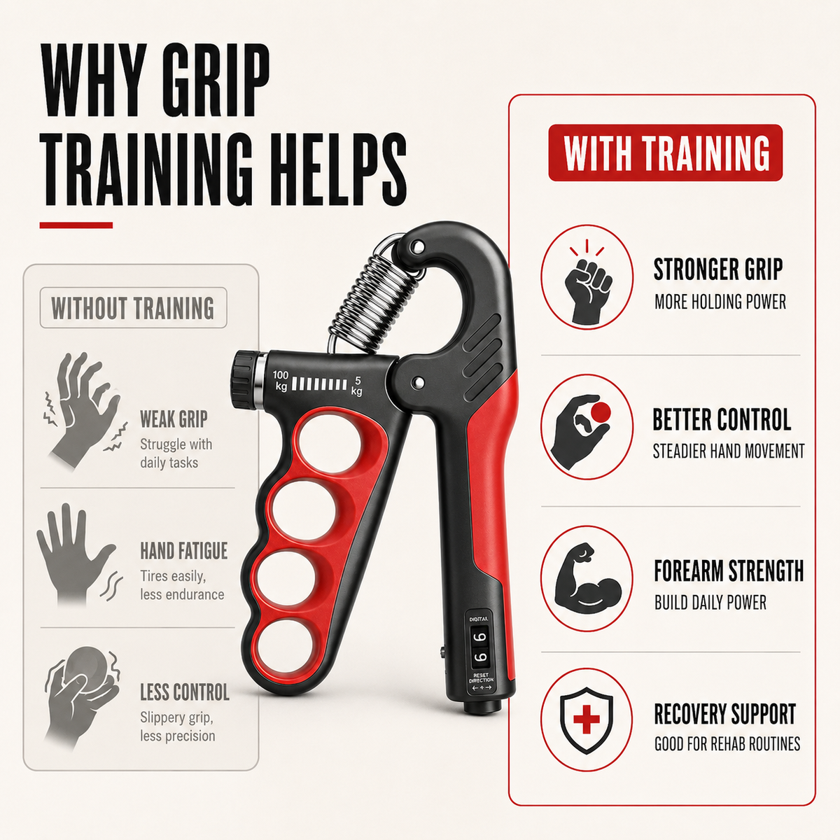 Verstelbare Handknijper Metaal voor Krachtige Grip en Voorarmtraining Compacte Krachttrainer voor Thuis | Sulvida