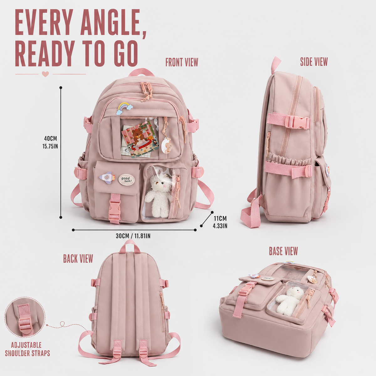 Studentenrugzak 20-35L Preppy Stijl Schooltas Laptopvak Roze Beige Zwart Blauw Groen Paars Dagelijks Gebruik | Sulvida