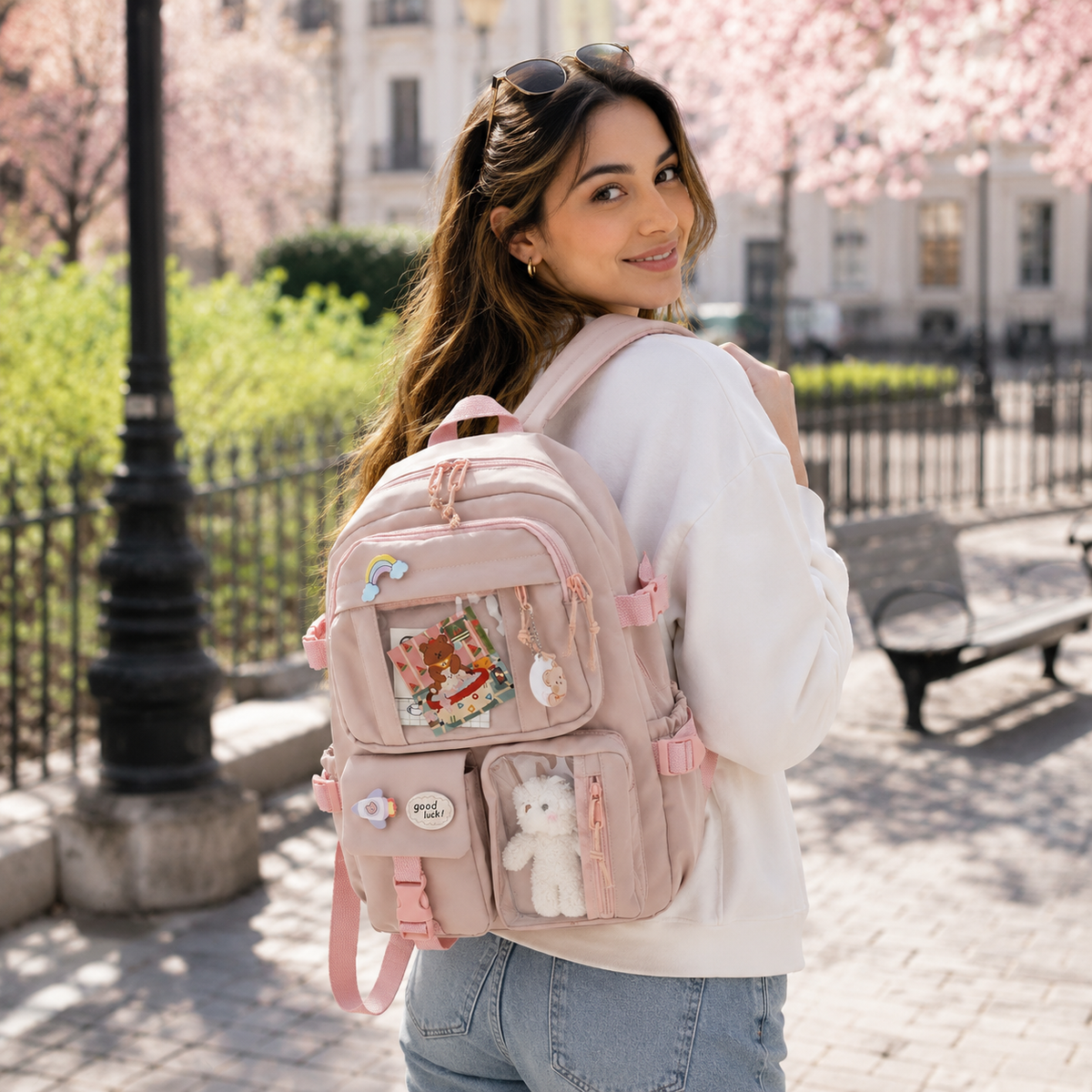 Studentenrugzak 20-35L Preppy Stijl Schooltas Laptopvak Roze Beige Zwart Blauw Groen Paars Dagelijks Gebruik | Sulvida