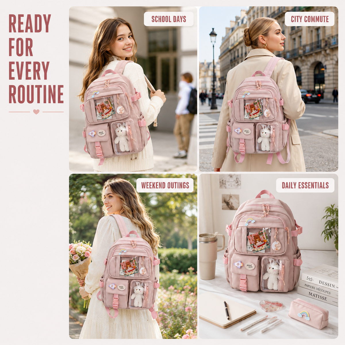 Studentenrugzak 20-35L Preppy Stijl Schooltas Laptopvak Roze Beige Zwart Blauw Groen Paars Dagelijks Gebruik | Sulvida