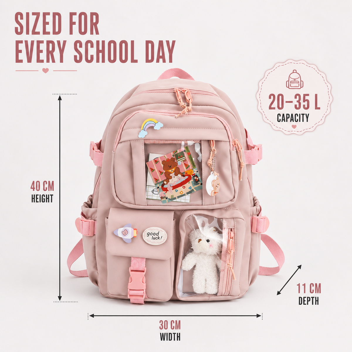 Studentenrugzak 20-35L Preppy Stijl Schooltas Laptopvak Roze Beige Zwart Blauw Groen Paars Dagelijks Gebruik | Sulvida
