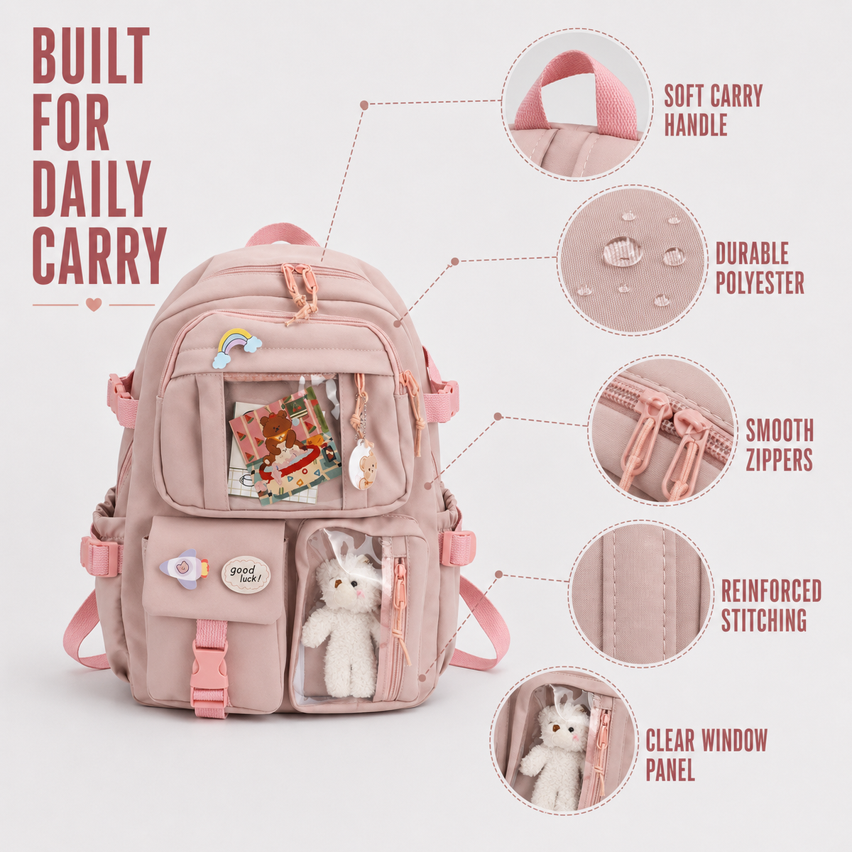 Studentenrugzak 20-35L Preppy Stijl Schooltas Laptopvak Roze Beige Zwart Blauw Groen Paars Dagelijks Gebruik | Sulvida