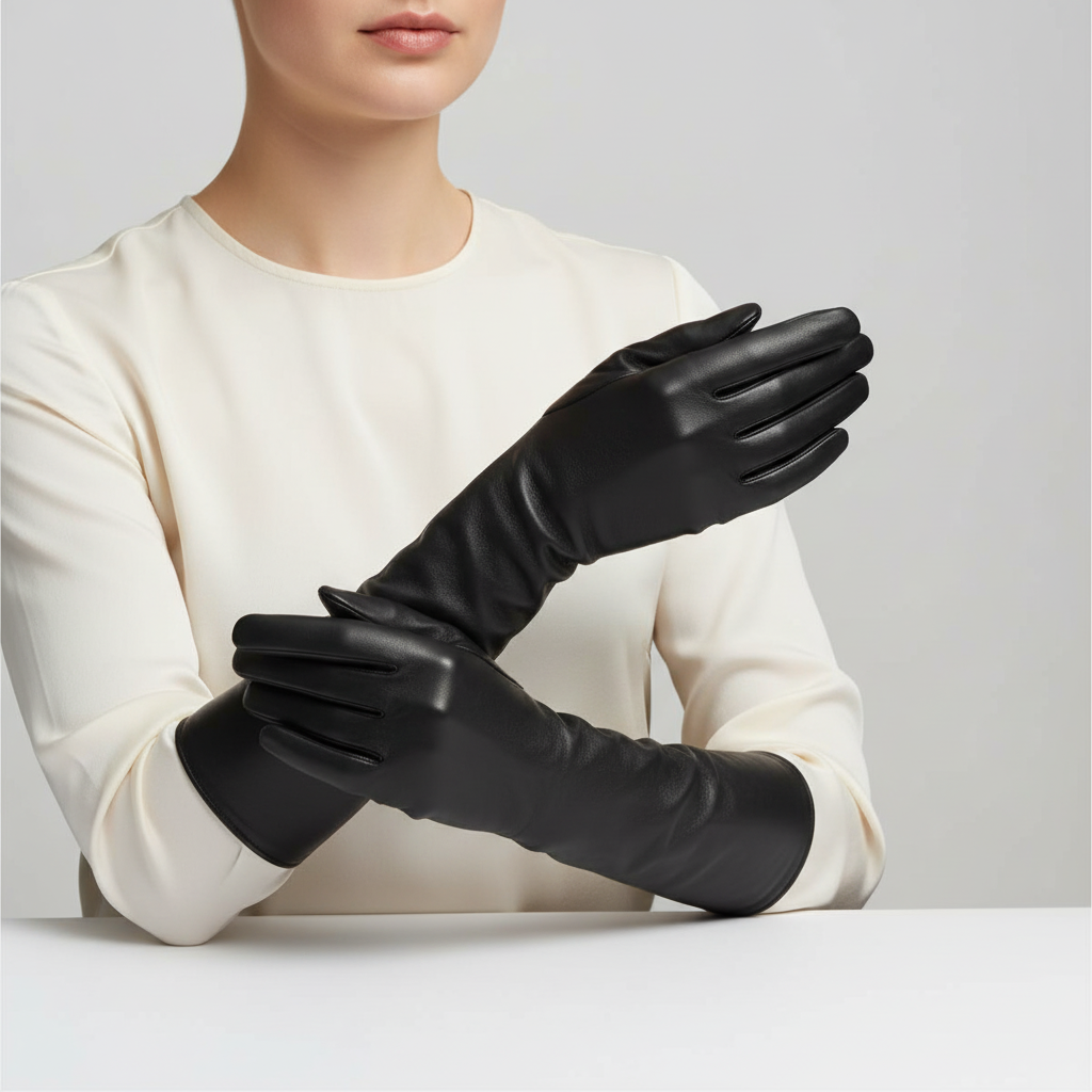 Lange Leren Handschoenen Dames Ellebooglengte Zwart Rood Wit Gevoerd Winter Elegant Stijlvol Warm Luxe | Sulvida