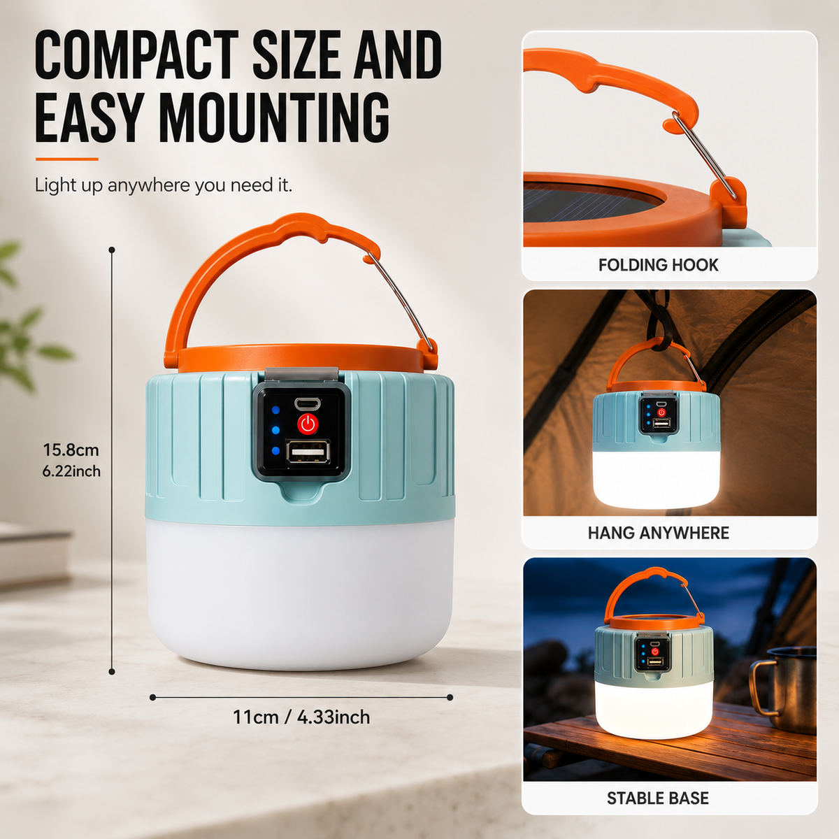 Draagbare LED-Lantaarn met Zonnelaadpaneel en USB-Oplaadoptie voor Camping Noodsituaties Wandelen Outdoor | Sulvida