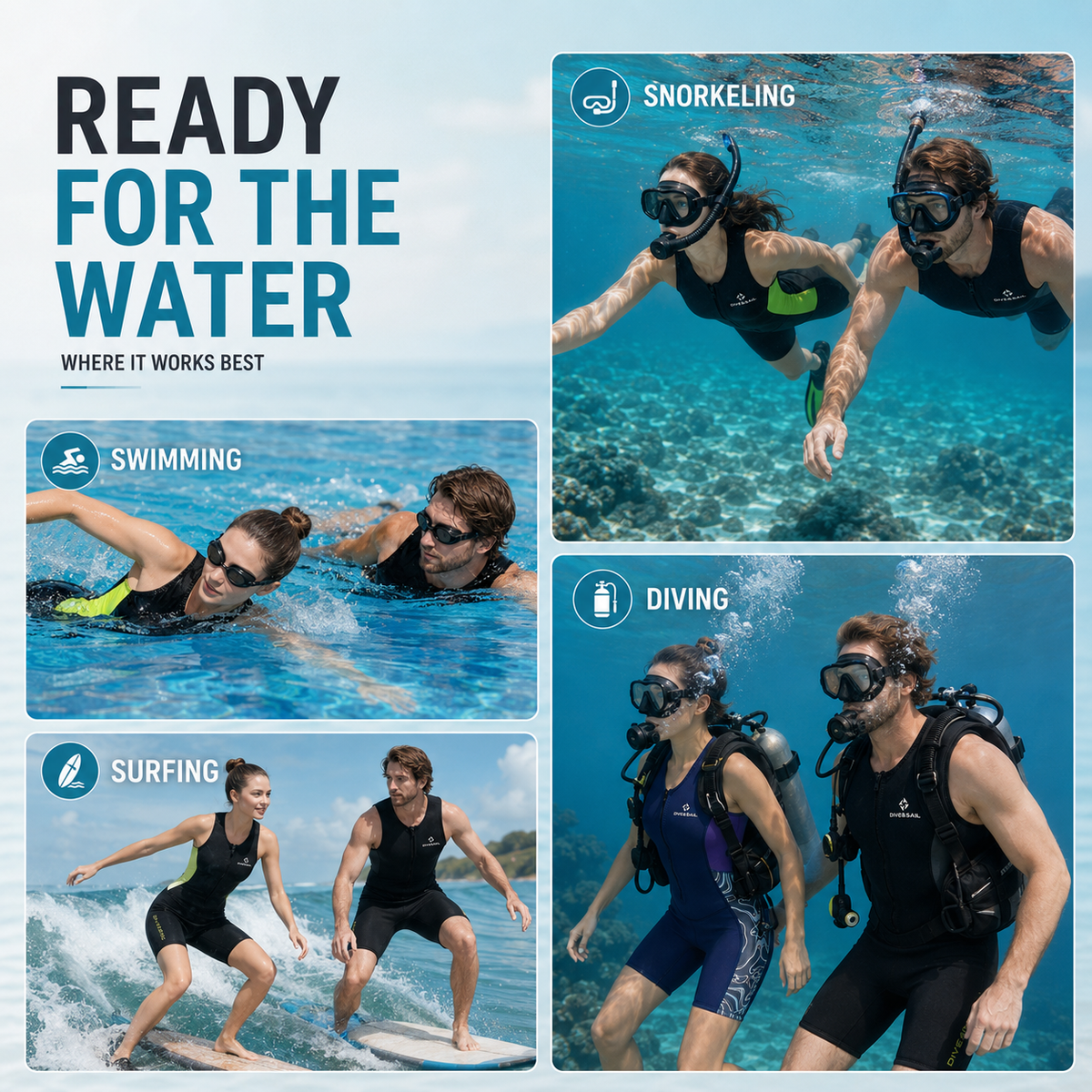 Mouwloos Shorty Wetsuit 2mm Neopreen Zwemmen Surfen Snorkelen Watersport Temperatuurregeling Flexibel | Sulvida