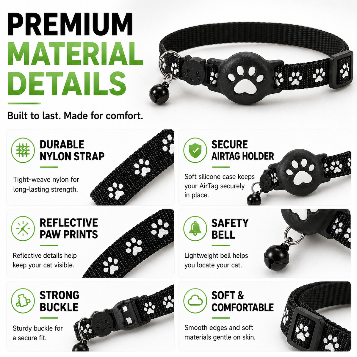 Verstelbare GPS-halsband voor Katten en Honden Locatietracking Reflecterende Pootafdrukken Huisdier Veiligheid | Sulvida
