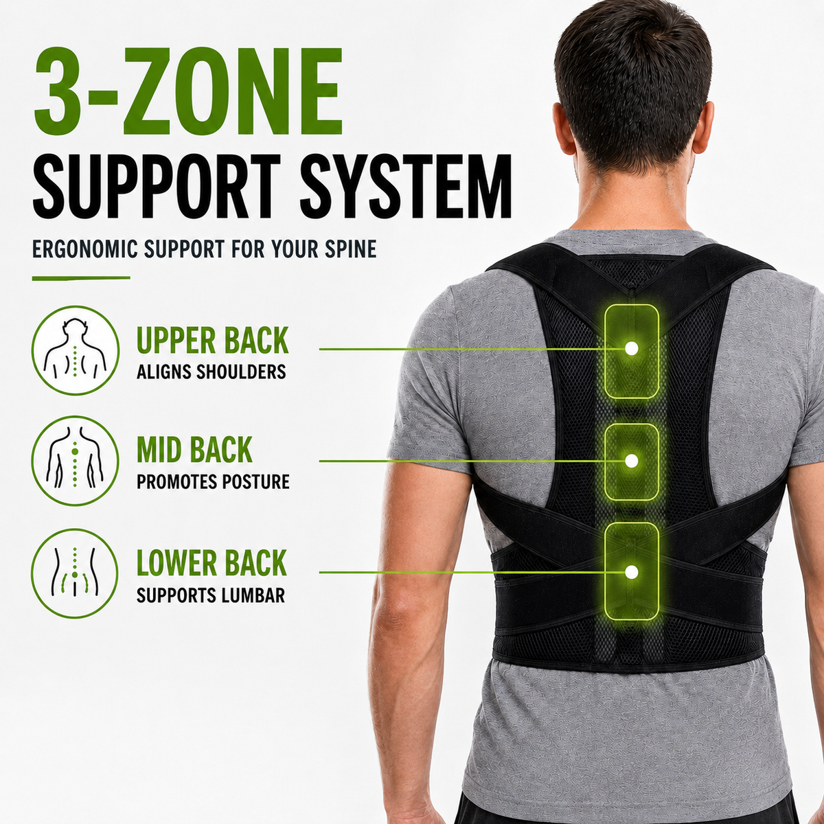 Verstelbare Houdingsbrace Unisex voor Rugondersteuning Schoudercorrectie Ademend Postuur Verbeteren Comfort | Sulvida