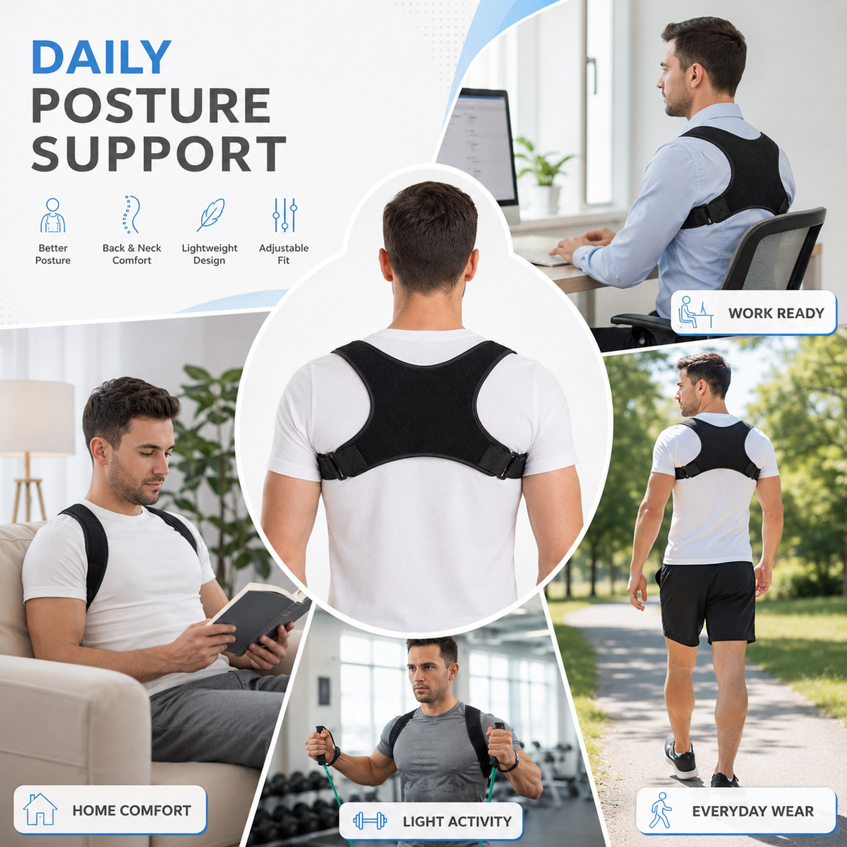Verstelbare Schouderbrace Houdingscorrector Unisex Rugsteun Postuurverbetering Rug Schouder Houding Corrector | Sulvida