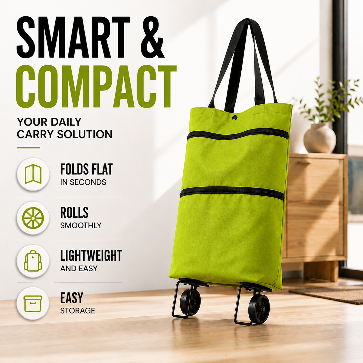 Opvouwbare Boodschappenwagen met Wielen Inklapbare Trolley voor Shopping en Boodschappen Doen Draagtas | Sulvida