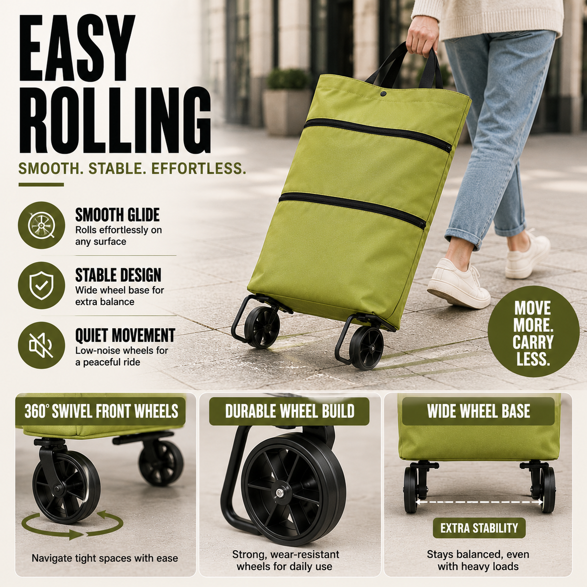 Opvouwbare Boodschappenwagen met Wielen Inklapbare Trolley voor Shopping en Boodschappen Doen Draagtas | Sulvida
