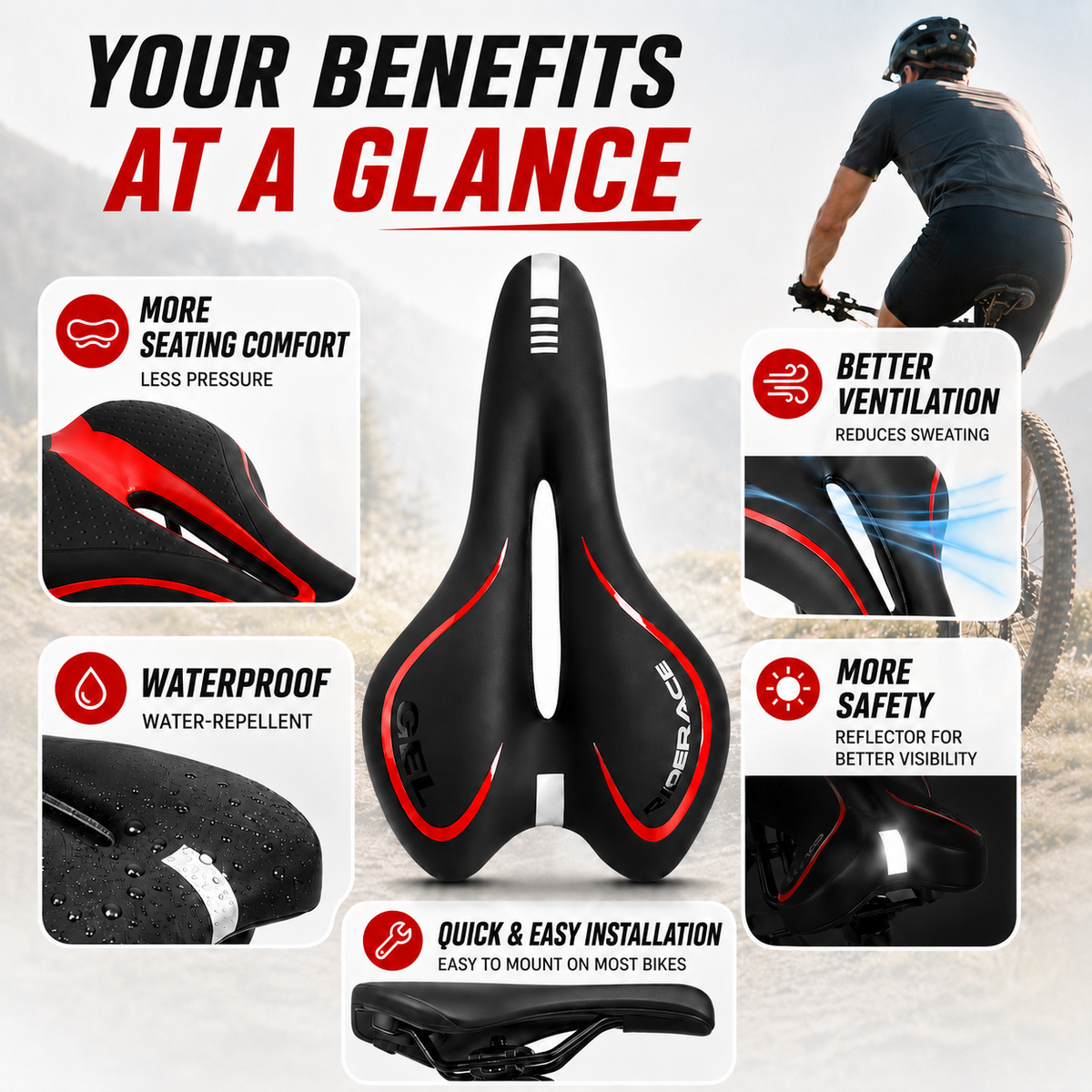 Ergonomisch Fietszadel Time Trial Design voor Wielersport Racefiets Mountainbike Triathlon Comfortabel Zadel | Sulvida