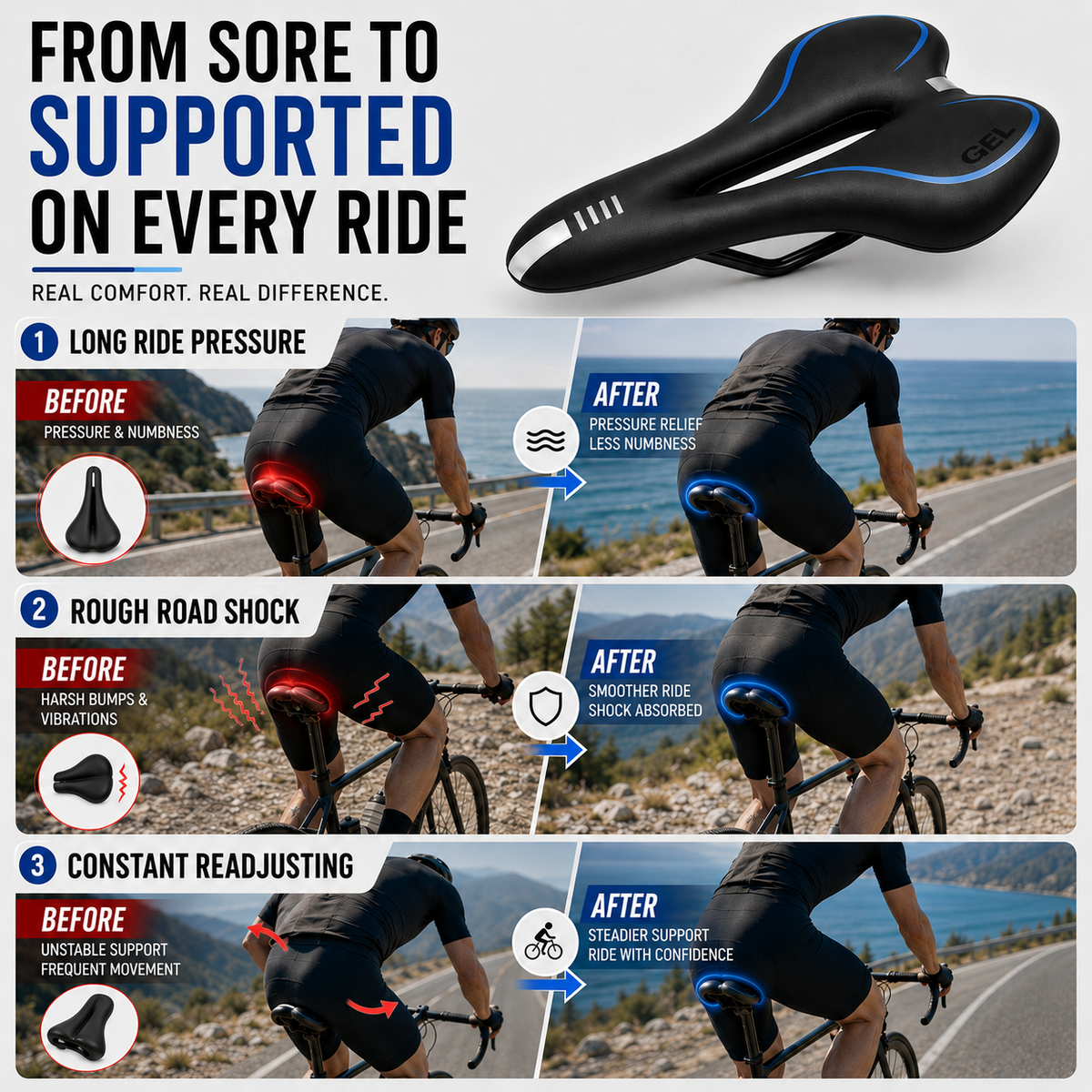 Ergonomisch Fietszadel Time Trial Design voor Wielersport Racefiets Mountainbike Triathlon Comfortabel Zadel | Sulvida